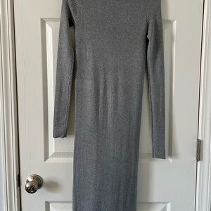 Classic Ribbed Long Sleeve Grey Knit Dress